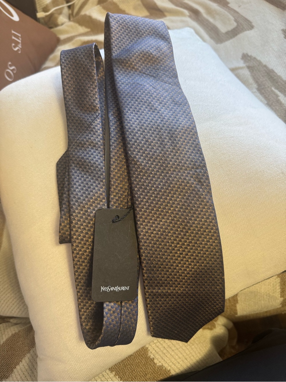 Yves Saint Laurent Bronze-Brown Textured Silk Tie